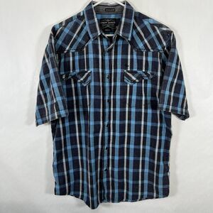 Cody James Short Sleeve Pearl Snap Western Shirt Mens Large Blue Plaid Regular